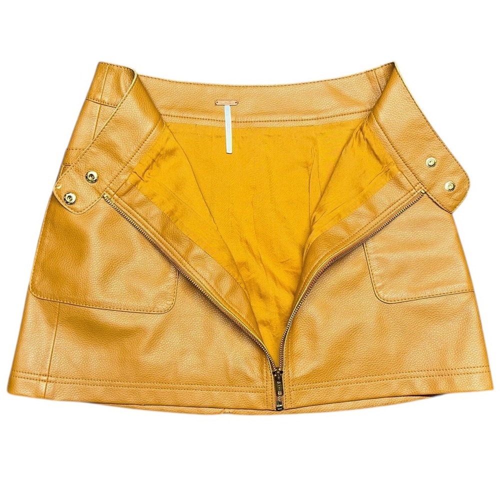 Free People ~ Women’s Copper Faux Leather Zip-Up A-Line Mini Skirt ~ Size 2 - Picture 7 of 10